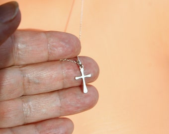 Sterling silver cross necklace, small cross necklace, religious necklace jewelry, dainty cross pendant necklace