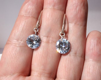 Pendientes de plata de ley con Zircon, pendientes colgantes brillantes, pendientes de zircón, regalo de joyería para ella.