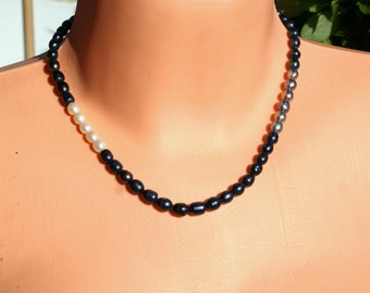 collar de perlas, collar de perlas de agua dulce gris negro y blanco, collar de perlas reales clásico corto para mujer, collar de perlas diminutas