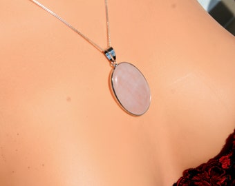 Rozenkwarts ketting, sterling zilveren ketting, roze edelsteen ketting, Rozenkwarts steen van liefde, cadeau voor haar