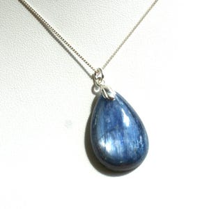 blue kyanite necklace, simple natural kyanite pendant necklace, sterling silver kyanite necklace, nice gift for her