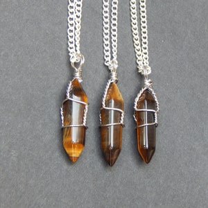 Natural Tiger Eye Wire Wrapped Point Crystal Earrings for Women Reiki Energy Healing