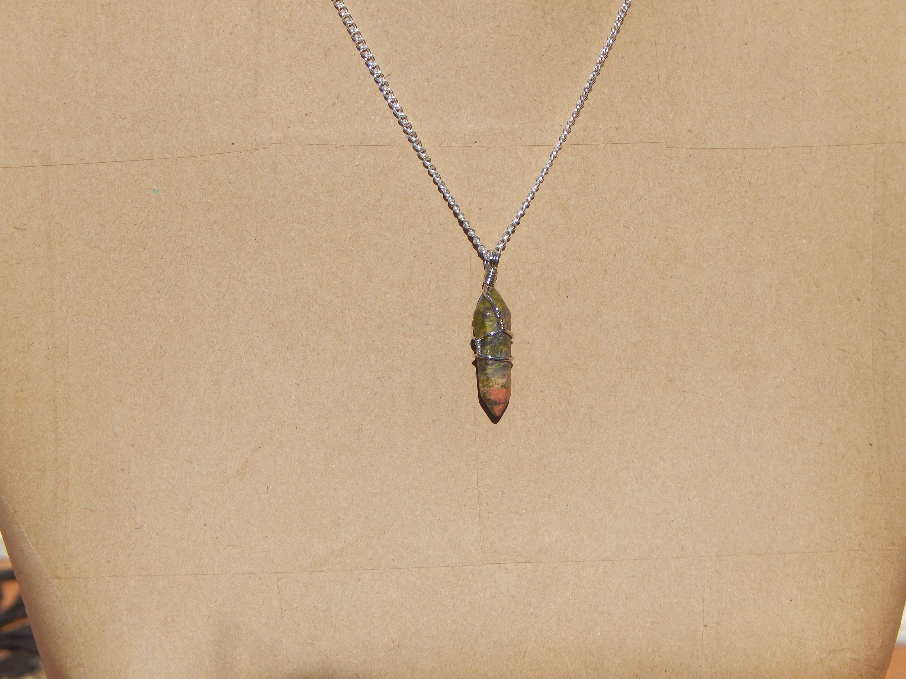 Unakite Necklace, Unakite Crystal Necklace, Unakite Wire Wrap Necklac…