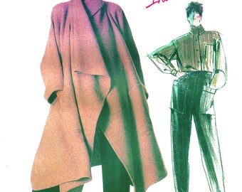 Issey Miyake Vogue 1476 Sewing Pattern, Coat, Shirt, Pants, Size 10, 1980s Uncut Factory Fold