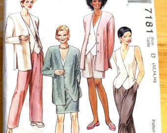 McCall's 7181 Cardigan & Vest (Unlined), Pull-On Skirt, Pants Shorts Pattern Size D (12-14-16) Select-A-Size (PWAP-0427)