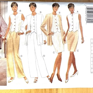 May include: A sewing pattern for a women's wardrobe, featuring various suit styles. The pattern includes options for a blazer, vest, pants, and skirt. The Family Circle Collection logo is visible, along with the size range 6-8-10.