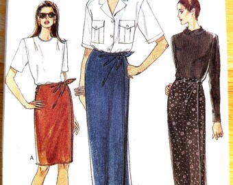 Very Easy Vogue 9432 Tapered Wrap Skirt Right Front Pleats Pattern Size 8-10-12 Factory Fold (PWAP-0429)