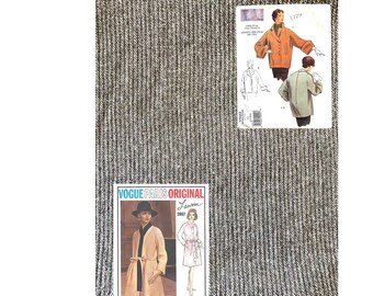 Laine tissée côtelée 60" de large NYC Designer Deadstock Mill fin des années 1990 pièce complète poids moyen