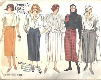 Vintage Vogue Pattern 1466 Vogue's Basic Design Sewing Pattern Misses Wrap Skirts Size 12