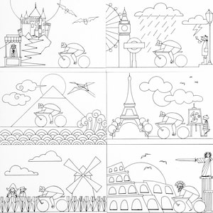 Cycling illustrations - postcards 'Pedal Around the World'