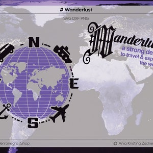 Fichier traceur Wanderlust, carte du monde, globe, code Morse, code morse, navire, traçage de silhouette pour traceur de découpe SVG DXF PNG ou pochoir