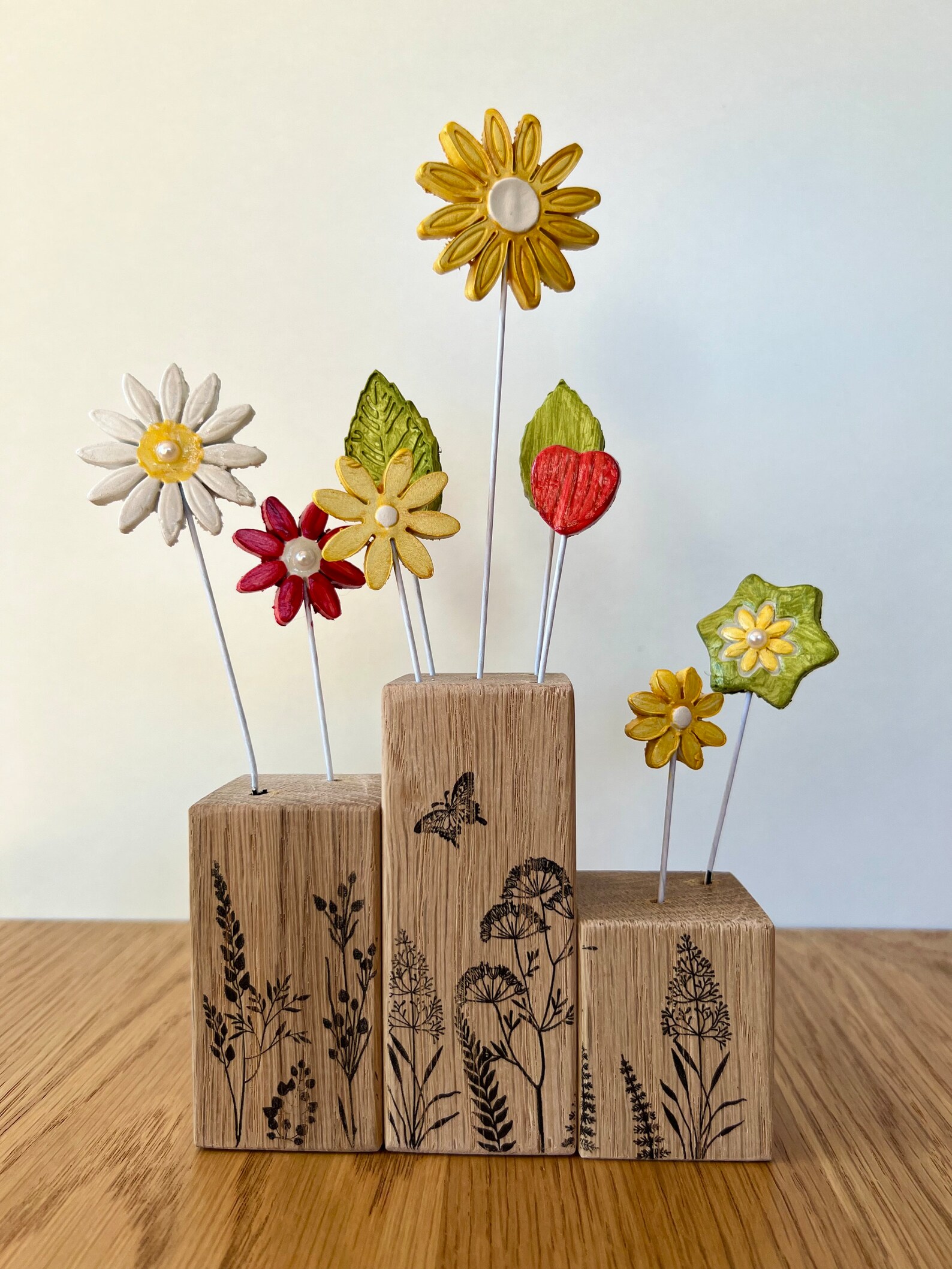 Clay Flower Arrangement Handmade Clay Flowers Clay Wild Etsy UK