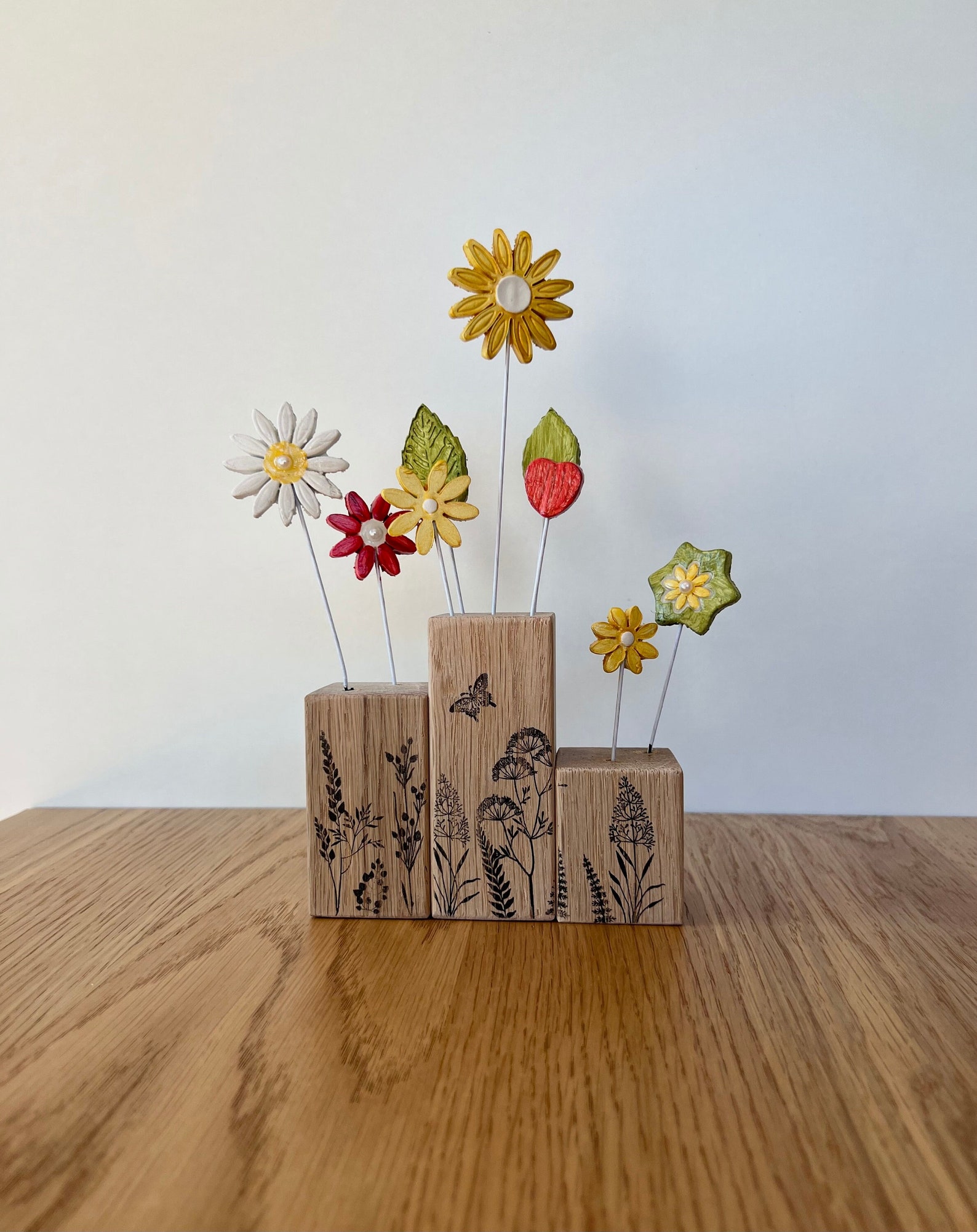 Clay Flower Arrangement Handmade Clay Flowers Clay Wild Etsy UK