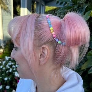 Pastel Rainbow Chain Beaded Hair Clips | Kawaii aesthetic, decora, fairy kei fashion, festival fashion, j fashion accessories