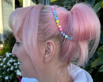 Pastel Rainbow Chain Beaded Hair Clips | Kawaii aesthetic, decora, fairy kei fashion, festival fashion, j fashion accessories