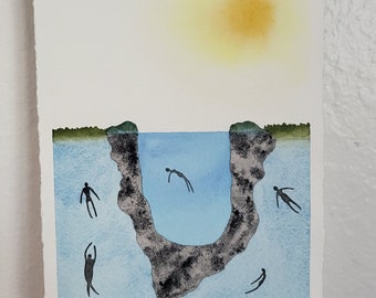 Peaceful Float - Original Watercolor Painting - (not a print) - Summer Watercolor Hand Painted - One of a Kind Silhouette Swimming Mermaid