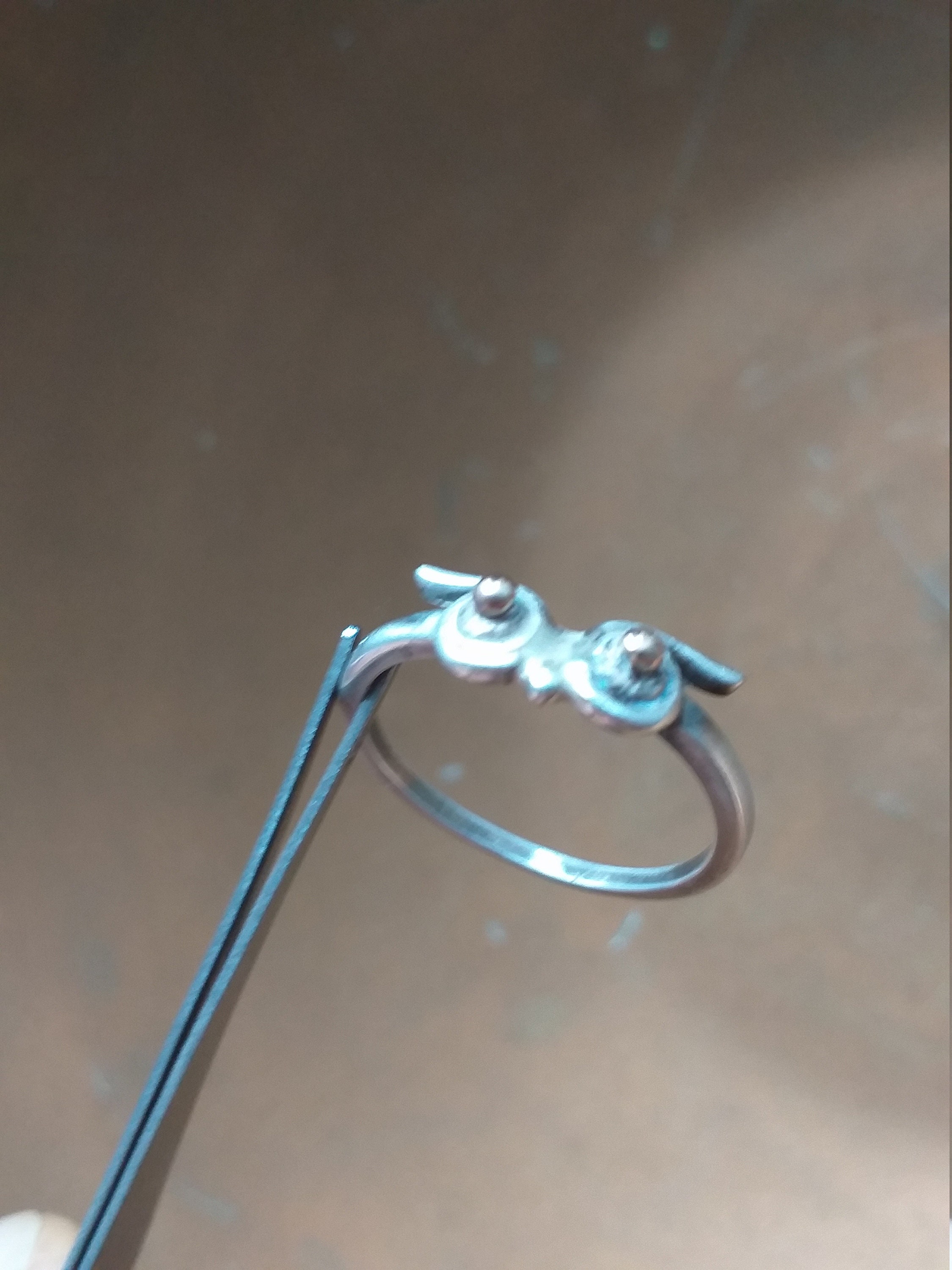 Silver and 9ct gold owl ring