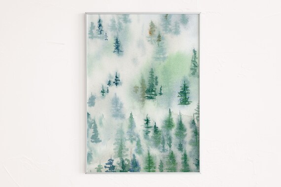 Forest landscape painting Printable Wall Art nature watercolor | Etsy