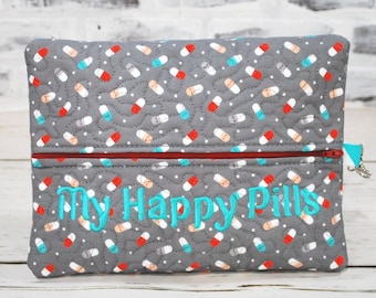 Happy Pills Personalized Emergency Medication Pouch  Comes in 3 sizes  Custom Allergy Patches