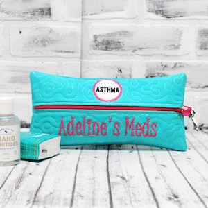 Teal Pink Personalized Emergency Medication Pouch  Comes in 3 sizes  Custom Allergy Patches