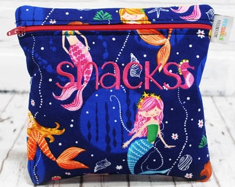Personalized Mermaid Reusable Sandwich Bag Under the Sea Girl's Lunch Back to School Travel Bag