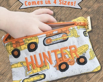Personalized Reusable Toddler Snack Bag Construction Dump Truck Zippered Bag For Boys School Bag With Name Washable Zippered Preschool Bag