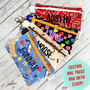 Personalized Dog Treat Bag With Clasp Reusable Washable Puppy Food Pouch Custom Print