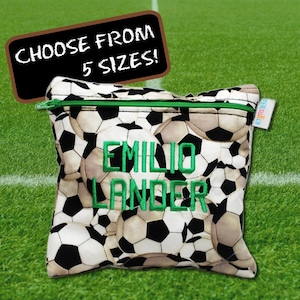 Soccer Reusable Snack Bag With Name for Soccer Gear Boys Lunch Zippered Washable Large Wet Bag Personalized Soccer Gifts for Kids Custom Bag