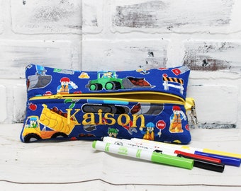 Boys back to school construction zippered pencil case