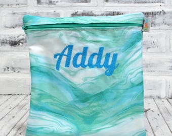 Personalized Reusable Snack Bag Teal Aqua Ocean Waves Washable Food Safe Bag Mother's Day Gift Ideas