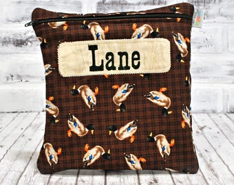 Personalized Reusable Mallard Duck Food-Safe Travel Bag for Baby and Boy's Back to School Lunch Bag