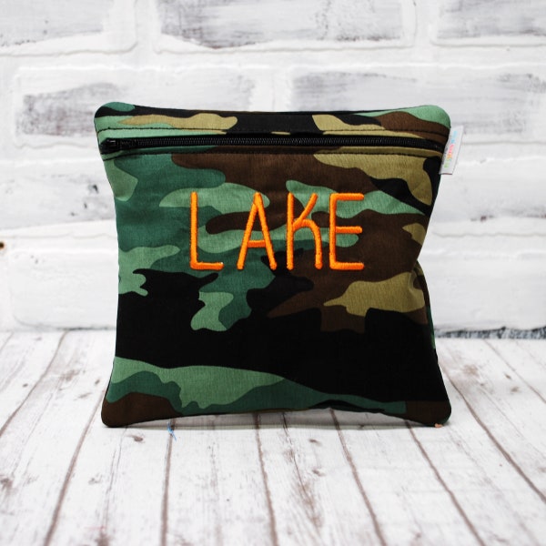 Personalized Reusable Camo Sandwich Bag, Camping Bag Green Camouflage Boy's Back To School Lunch Bag