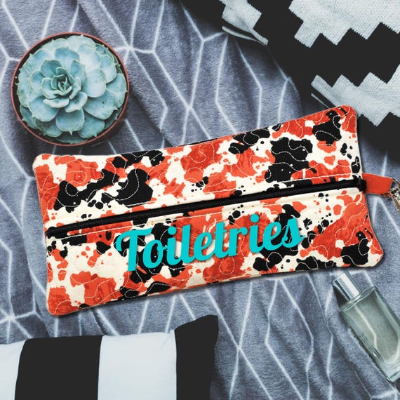 Personalized Western Style Pencil Case Longhorn Cow Print Monogram Country Girl Cow Print Bag Cow Print Pouch with Name for Toiletries
