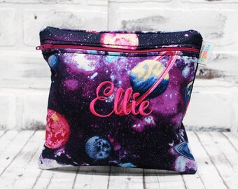 Personalized Reusable Planets Sandwich Bag, Pink Purple Stars Constellations Food-Safe