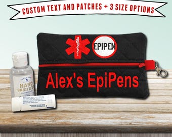 Black Red Personalized Emergency Medication Pouch Comes in 3 sizes Custom Allergy Patches