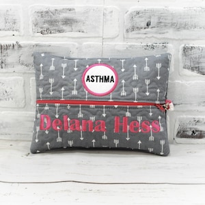 Gray Pink Personalized Emergency Medication Pouch  Comes in 3 sizes  Custom Allergy Patches