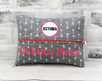 Gray Pink Personalized Emergency Medication Pouch  Comes in 3 sizes  Custom Allergy Patches