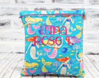 Personalized Under Sea Glittery Mermaids Reusable Sandwich Bag Easter Gift Back to School