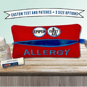 Red Blue Personalized Medication Pouch with Custom Alert Patches for Epipen holder Bag for Medicine Food Allergy Kit For School Diabetic