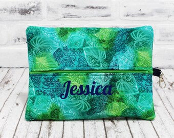 Personalized Green Batik Leafy Zippered Case