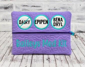 Purple Teal Personalized Emergency Medication Pouch  Comes in 3 sizes  Custom Allergy Patches