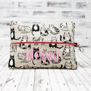 Personalized Gray and Black Kitty Cat Pencil Case Pencil Pouch Pencil Holder Art Pencil case Pet Cat lover