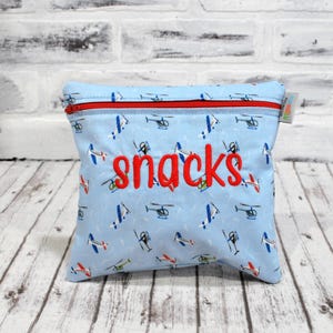 Sac à collation personnalisé réutilisable pour tout-petits avions sac à fermeture éclair hélicoptères pour garçons cartable avec nom sac préscolaire à fermeture éclair lavable