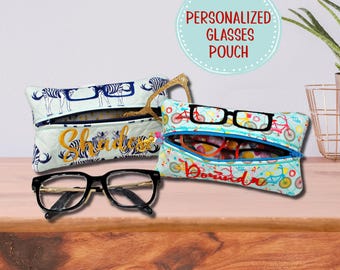 Personalized Sunglass Pouch Cute Eyeglasses Case With Zipper Pouch For Glasses Pair Eyeware Topper Wallet Soft Case Gift for Her With Name