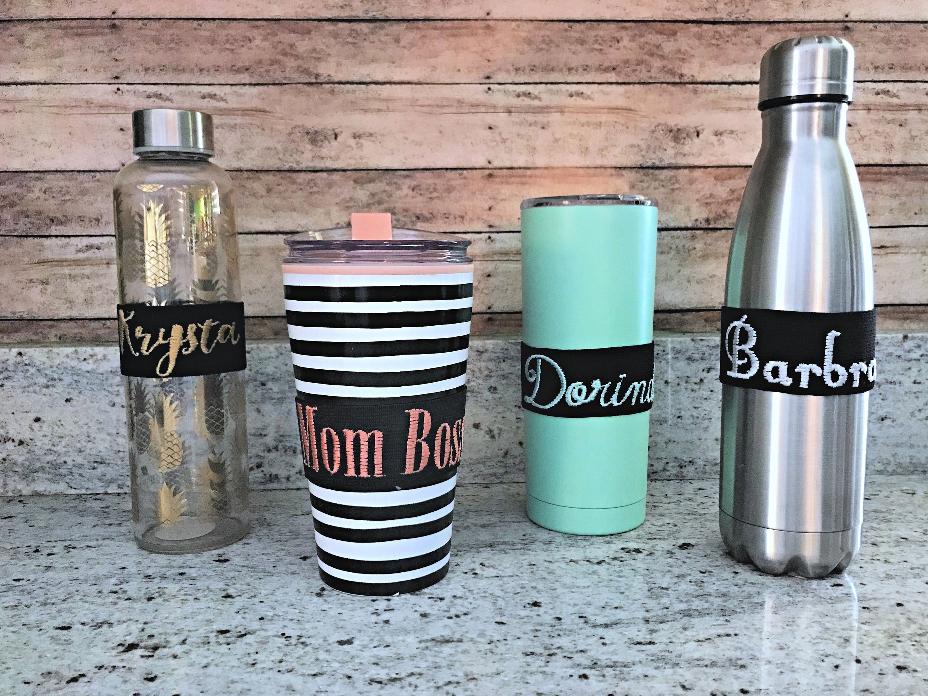 CupBandz Personalized Elastic Waterbottle or Coffee Mug Label, Mom Bo…