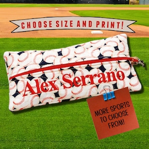 Baseball Personalized Pencil Case for Boy Pencil Pouch With Name Large Zippered Football Pouch LAX Soccer Tennis XC Golf Softball Volleyball