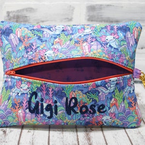 DISNIMO Sakura Axolotl Pencil Case - Cute Pink Pen Bag With Multiple Pockets For School, College, Office Supplies & Small Essentials