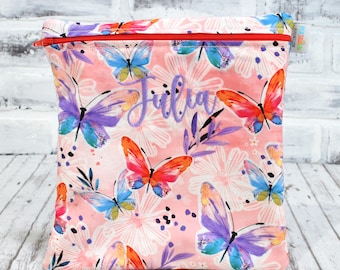 Personalized Butterfly Reusable Sandwich Bag Teal Purple Red Orange Washable Girl's Snack Bag for Babies and Toddlers Back-to-School Lunch