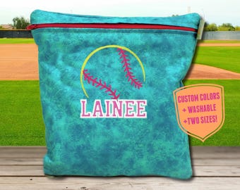 Personalized Softball Bag Reusable Large Snack bag for Softball Tournament Organizer Embroidered With Name Large Custom Colors Washable Bag