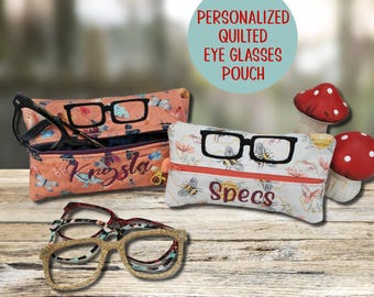 Personalized Cute Eyeglasses Case With Zipper Pouch For Glasses Travel Contacts Soft Case Gift For Her Padded Pouch For Sunglasses With Name